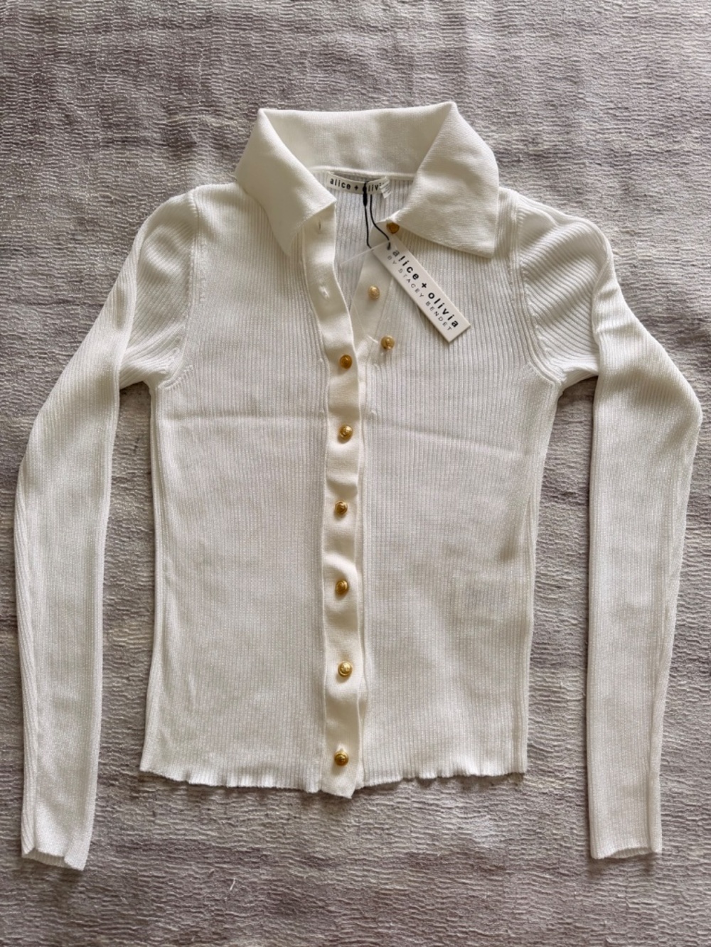 NWT Alice + Olivia by Stacey Bendet Nealie Ribbed Polo Cardigan Size S - Picture 3 of 11